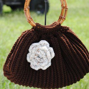Crochet Brown Purse with Aran Flower